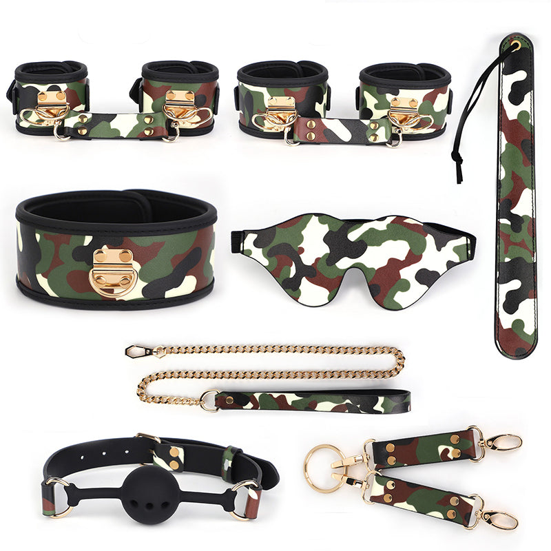 SM sex toys luminous SM suit camouflage sex handcuffs training whip silicone mouth plug eye mask sex toys