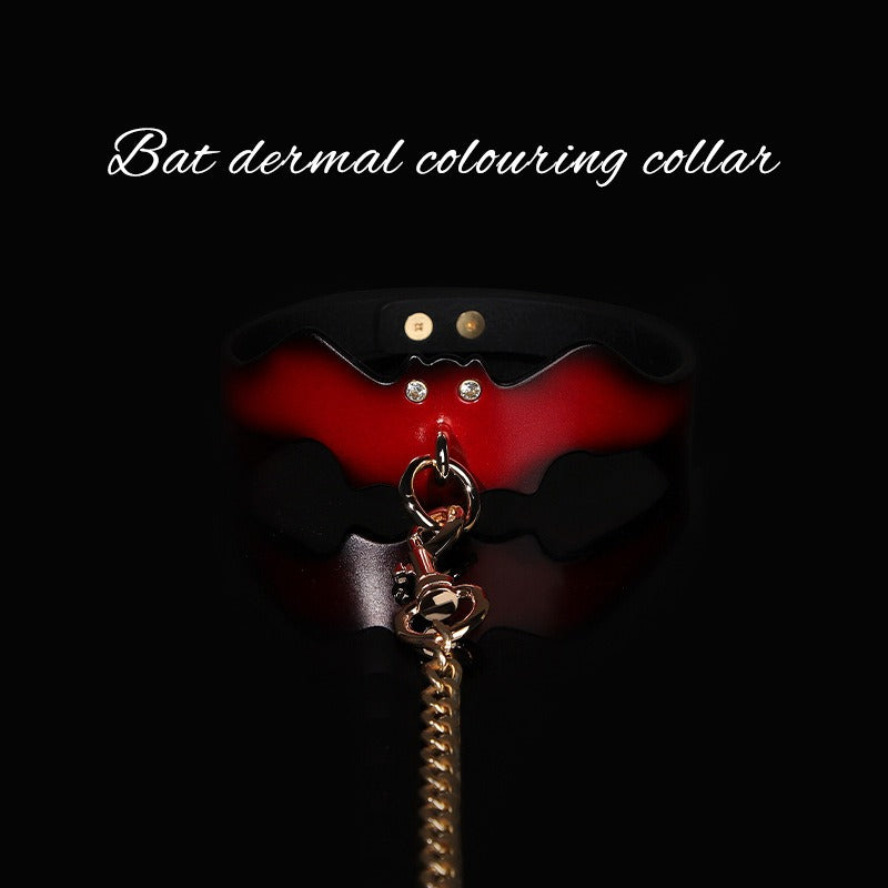 Sexy collar collar SM sexy props bat bondage collar black and red genuine leather traction collar