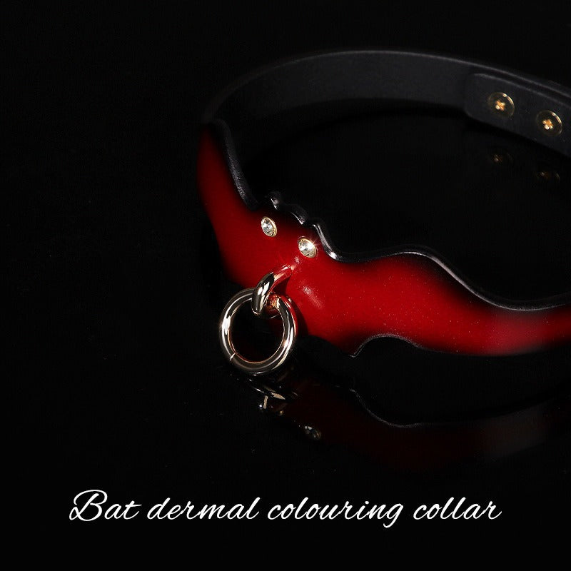 Sexy collar collar SM sexy props bat bondage collar black and red genuine leather traction collar
