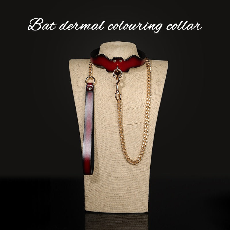 Sexy collar collar SM sexy props bat bondage collar black and red genuine leather traction collar
