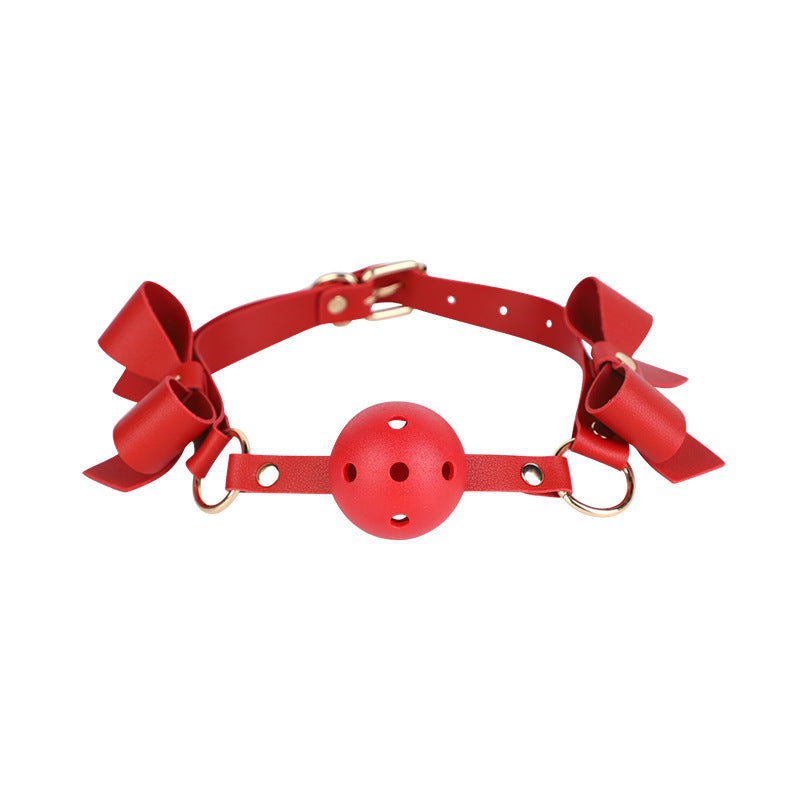 Red SM props set 5-piece bow sexy whip pvc gag female slave traction collar bondage handcuffs