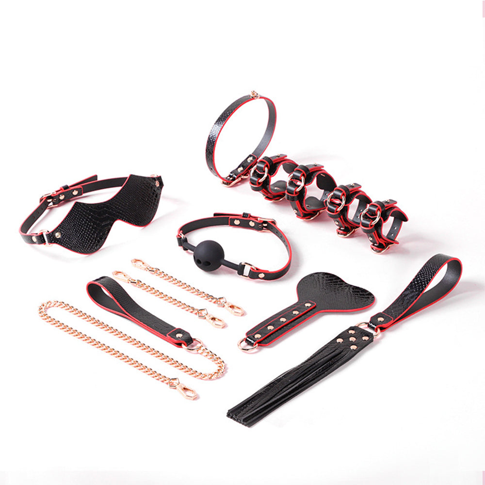 High-end SM props genuine leather 8-piece set with box, binding handcuffs, traction collar, punishment training whip, adult products
