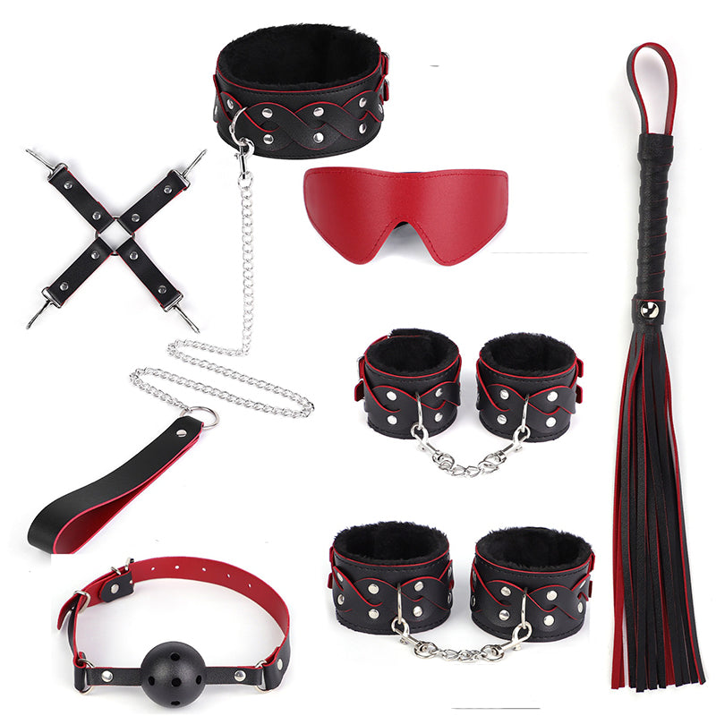 Black SM flirting suit Sex toys SM props macaron plush suit bondage training teasing handcuffs collar adult sex toys