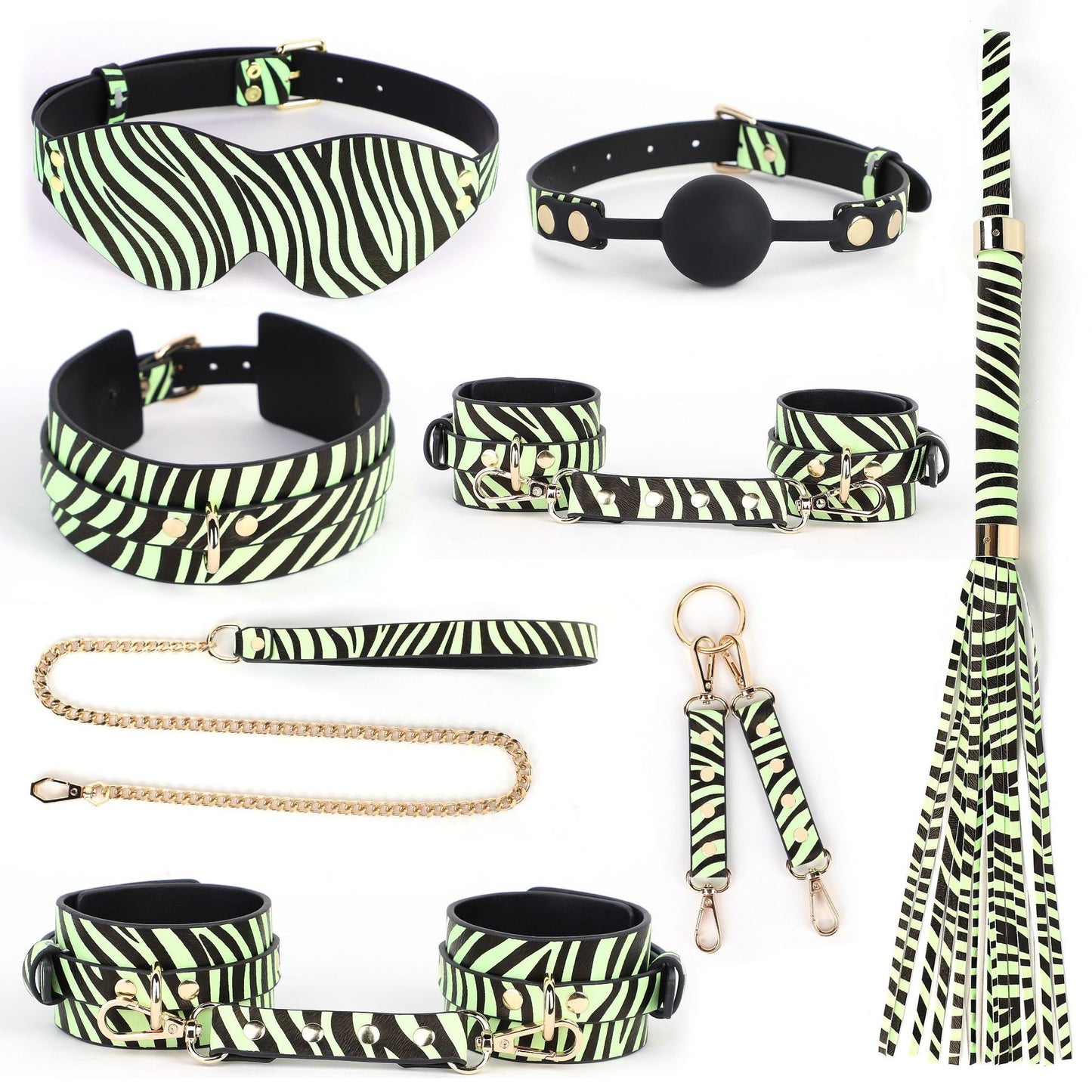 Luminous SM props leopard print seven-piece set fun collar traction restraint handcuffs and leg cuffs sp punishment adult products