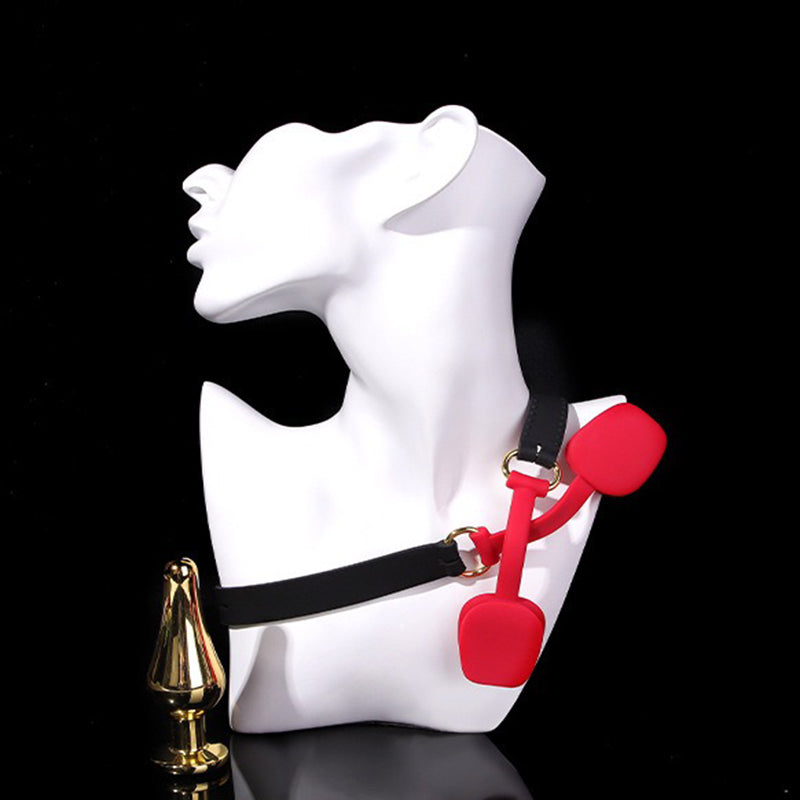 SM sex toys four-piece set genuine leather traction collar bell nipple clamp silicone mouth plug alternative sex toys