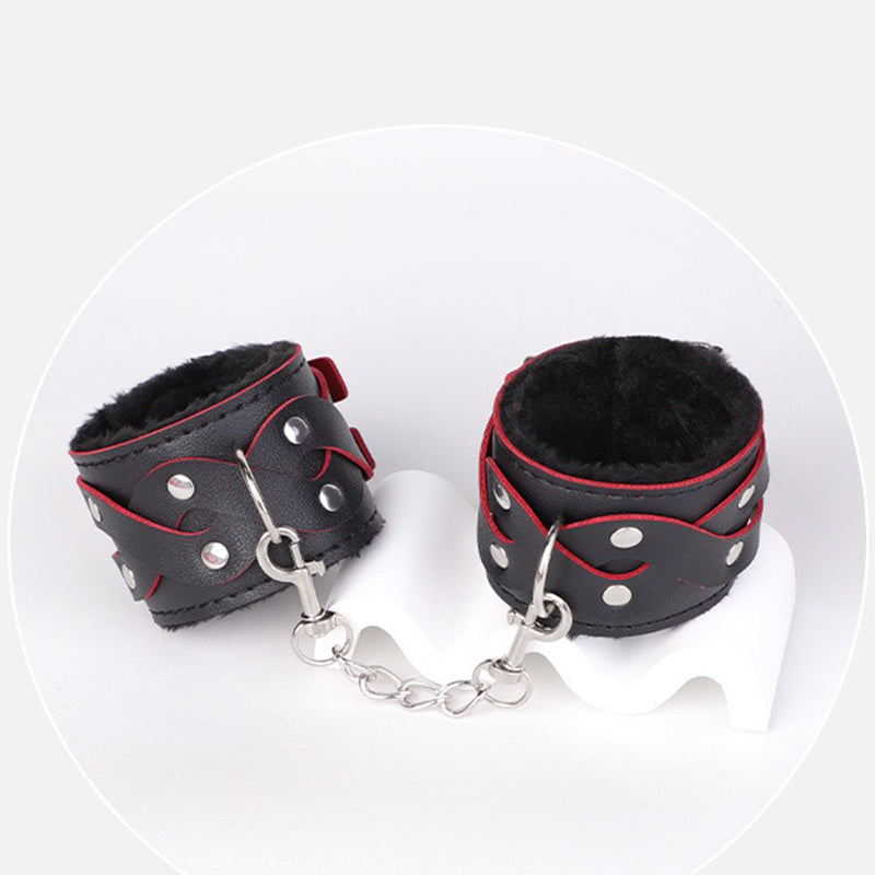 Black SM flirting suit Sex toys SM props macaron plush suit bondage training teasing handcuffs collar adult sex toys
