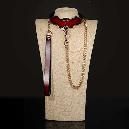 Sexy collar collar SM sexy props bat bondage collar black and red genuine leather traction collar