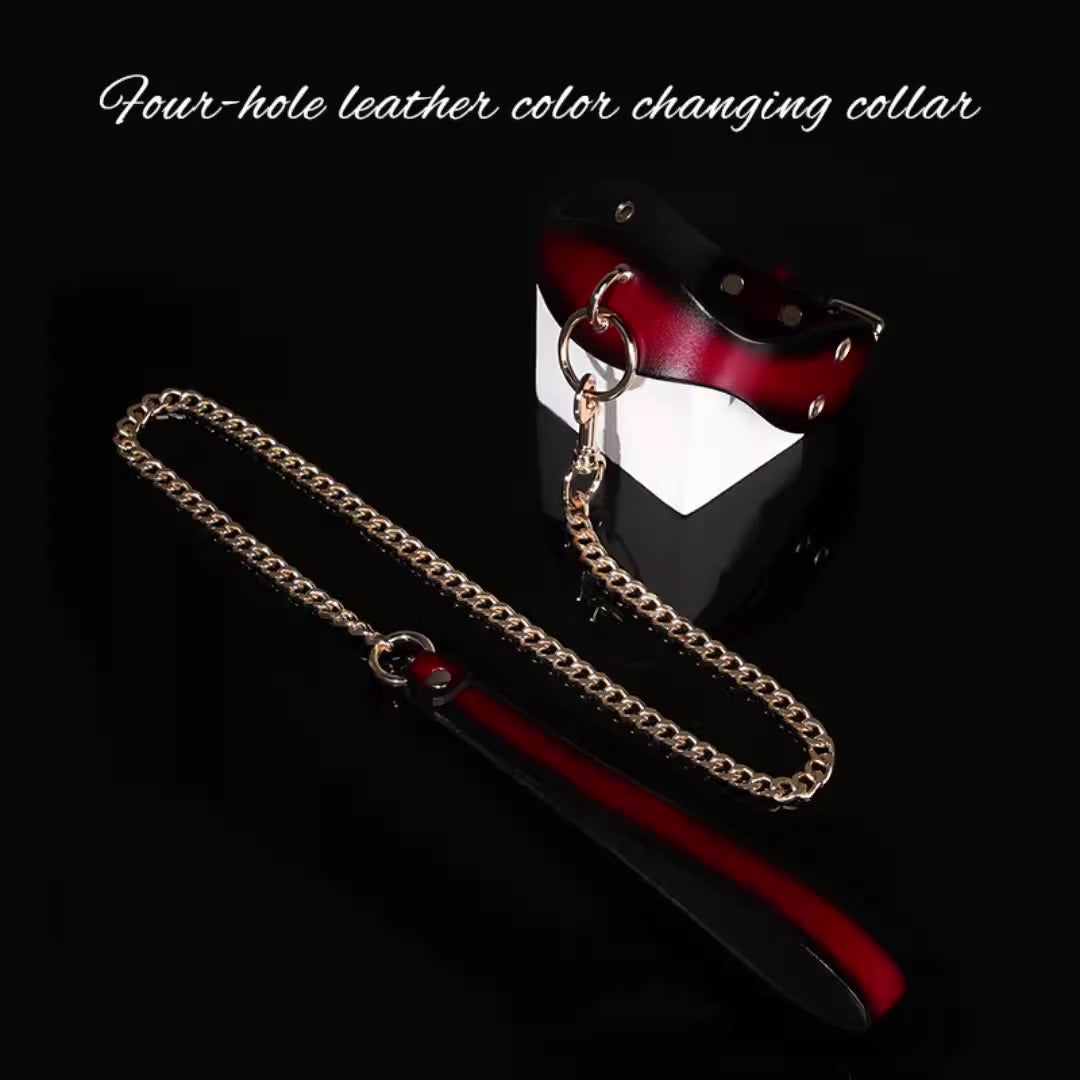 Sexy collar collar SM sexy props bat bondage collar black and red genuine leather traction collar