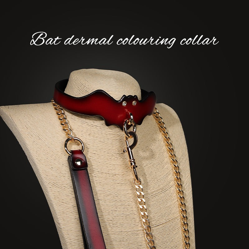 Sexy collar collar SM sexy props bat bondage collar black and red genuine leather traction collar
