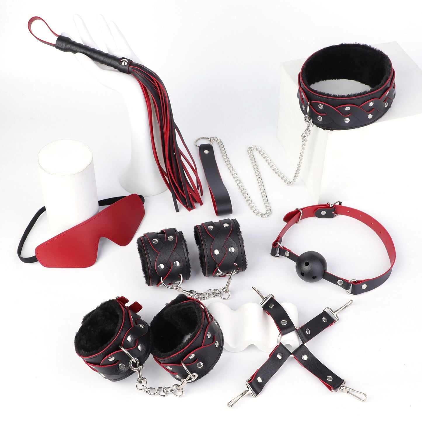 Black SM flirting suit Sex toys SM props macaron plush suit bondage training teasing handcuffs collar adult sex toys