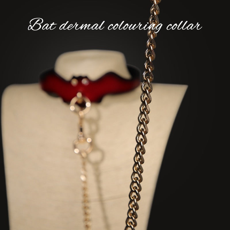Sexy collar collar SM sexy props bat bondage collar black and red genuine leather traction collar
