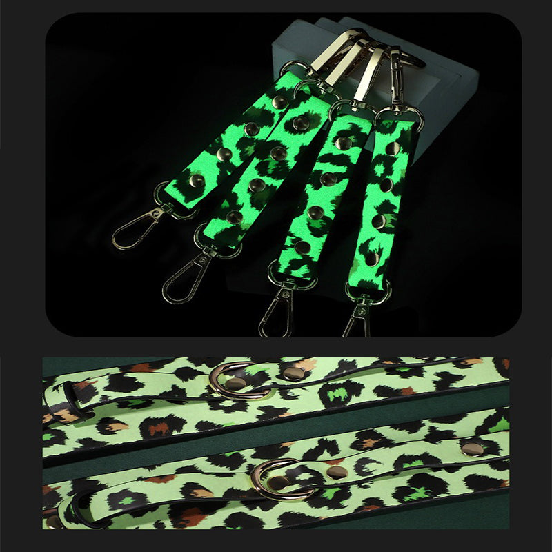 Luminous SM props leopard print seven-piece set fun collar traction restraint handcuffs and leg cuffs sp punishment adult products