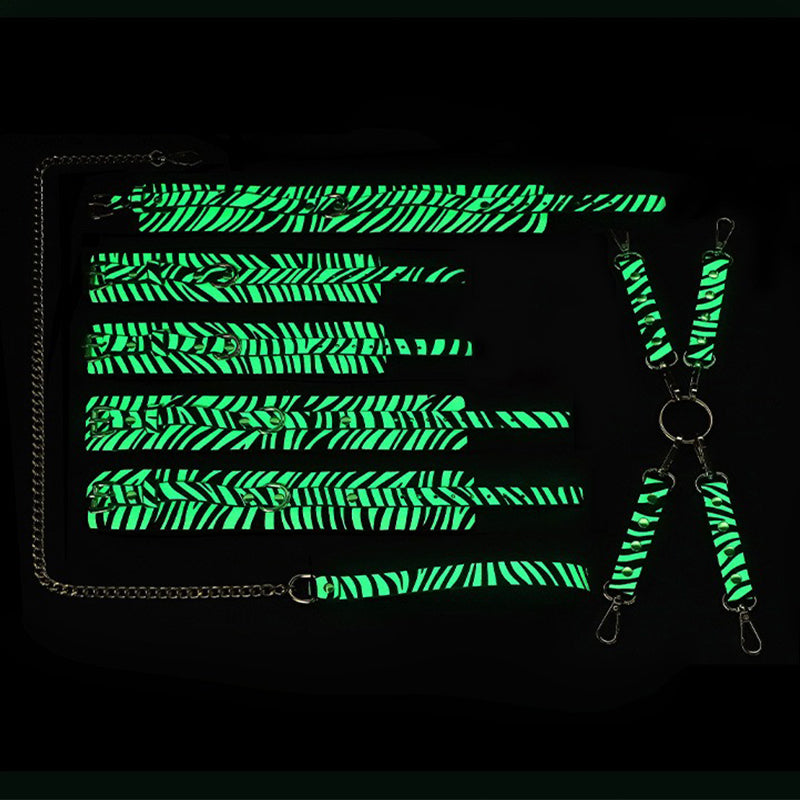 Luminous SM props leopard print seven-piece set fun collar traction restraint handcuffs and leg cuffs sp punishment adult products