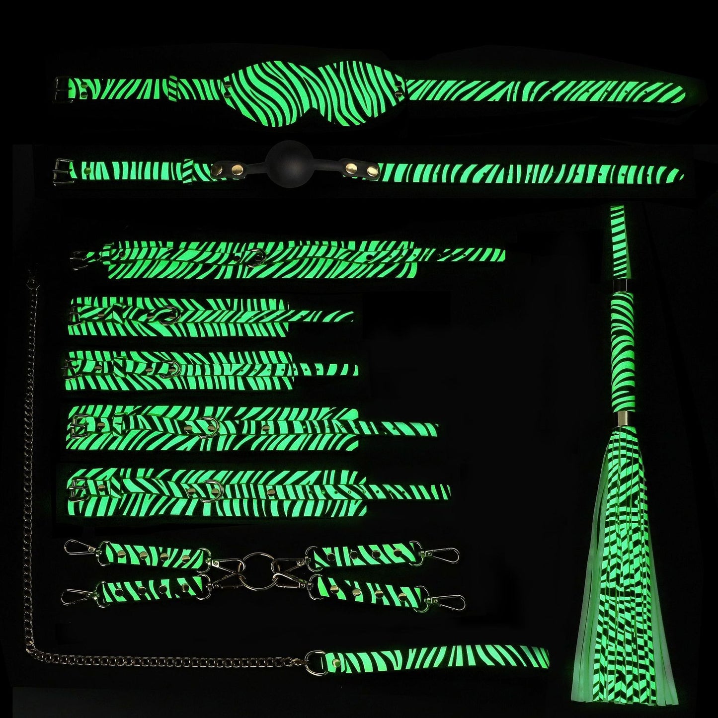 Luminous SM props leopard print seven-piece set fun collar traction restraint handcuffs and leg cuffs sp punishment adult products
